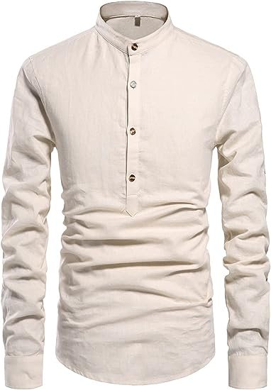 Men Henley Neck Long Sleeve Daily Look Linen Shirts