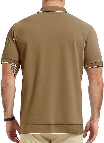 Men's Knit Polo Shirts Cotton Short Sleeve Casual   Vintage Shirts with 3 Buttons