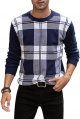 Mens Plaid Crewneck Sweaters Casual Soft Stretch Classic Fit Lightweight Knitted Sweater Pullover